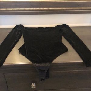 Black velvet long sleeve bodysuit